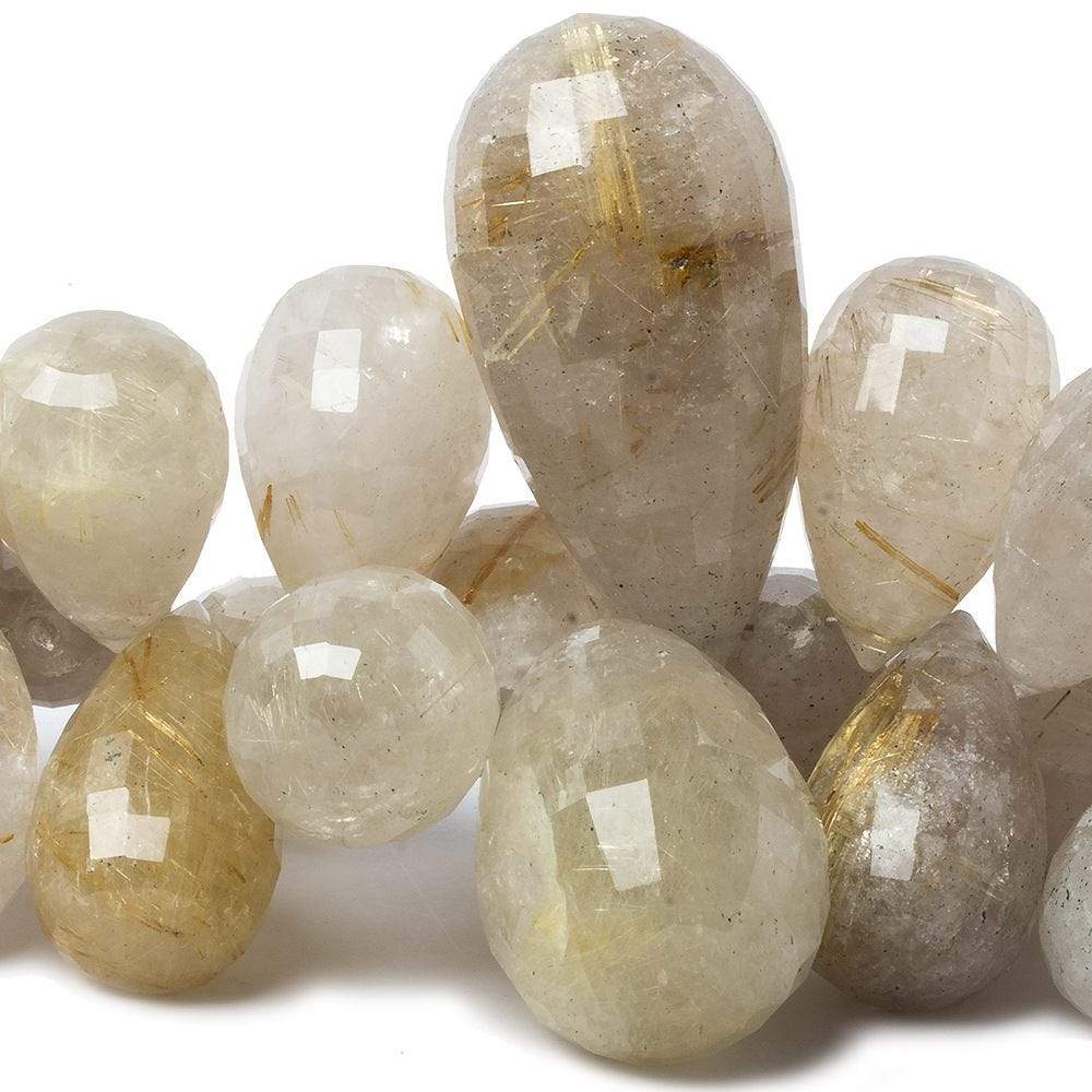 18x11-43x22mm Rutilated Milky Quartz Tear Drop Beads 8.5 inch 44 pieces - Beadsofcambay.com