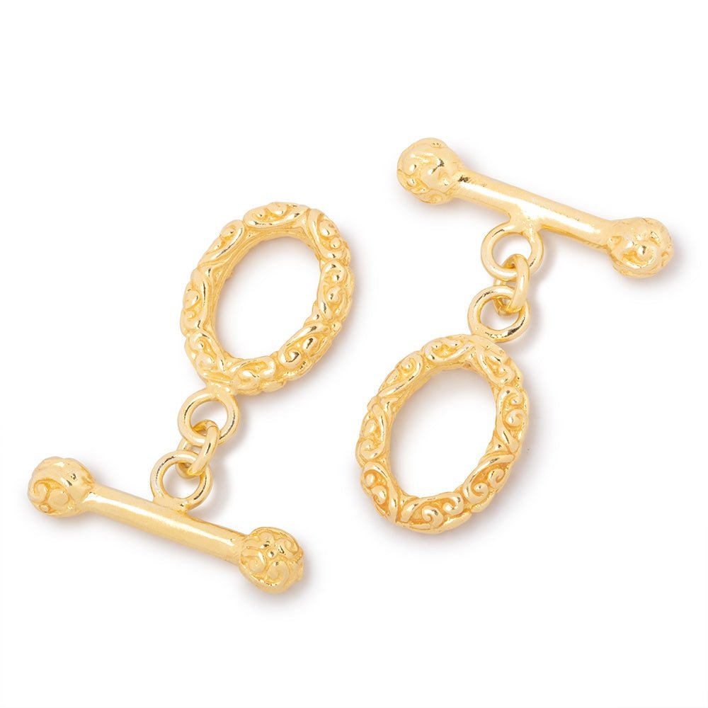 18x11mm Vermeil Toggle Bali Design 1 piece - Beadsofcambay.com