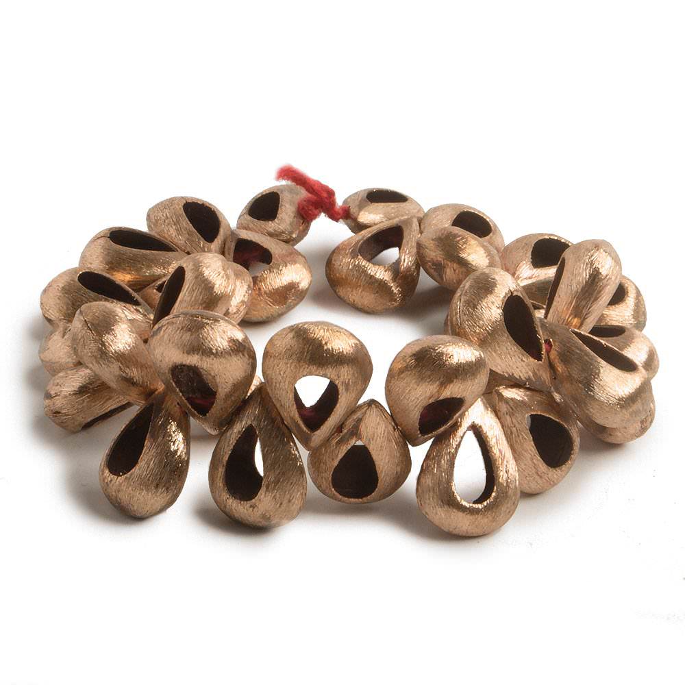 18x12mm Copper Brushed Pear with Center Void 8 inch 33 pcs - Beadsofcambay.com