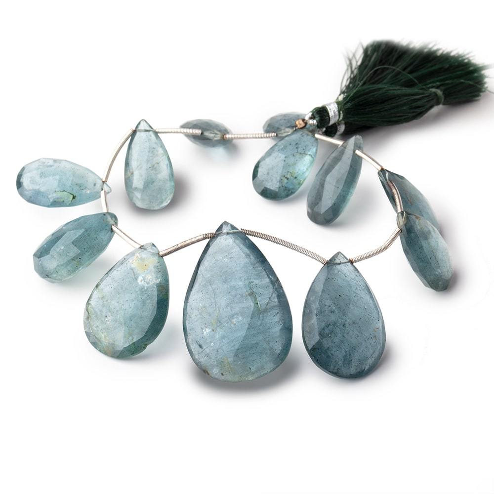 18x13-35x24mm Moss Aquamarine Faceted Pear Beads 9 inch 12 pieces - Beadsofcambay.com