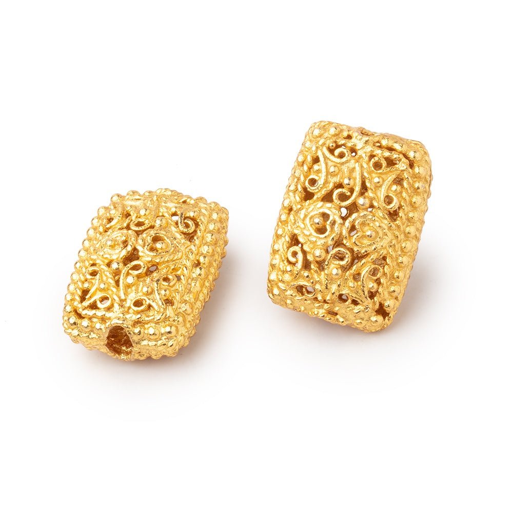 18x13mm 22kt Gold Plated Copper Filigree Rectangle Set of 2 Beads - Beadsofcambay.com