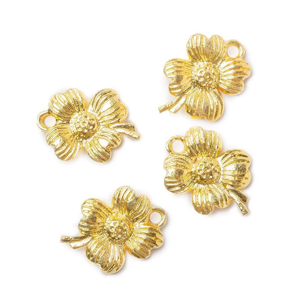 18x13mm 22kt Gold plated Finding Flower On Stem Charm Set of 4 - Beadsofcambay.com