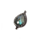18x13mm Black Gold Bezeled CZ & Labradorite Pear East West Connector 1 pc - Beadsofcambay.com