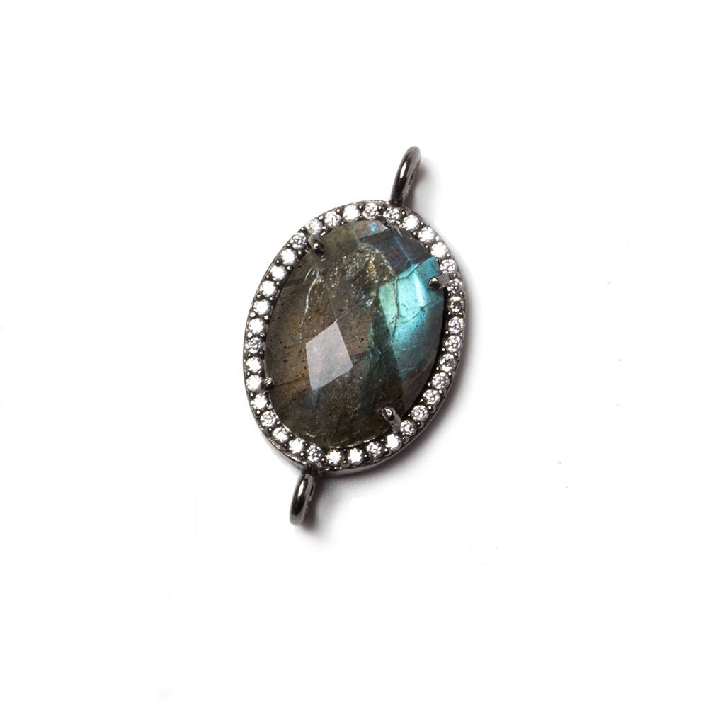 18x13mm Black Gold Bezeled White CZ & Labradorite Oval Connector 1 pc - Beadsofcambay.com