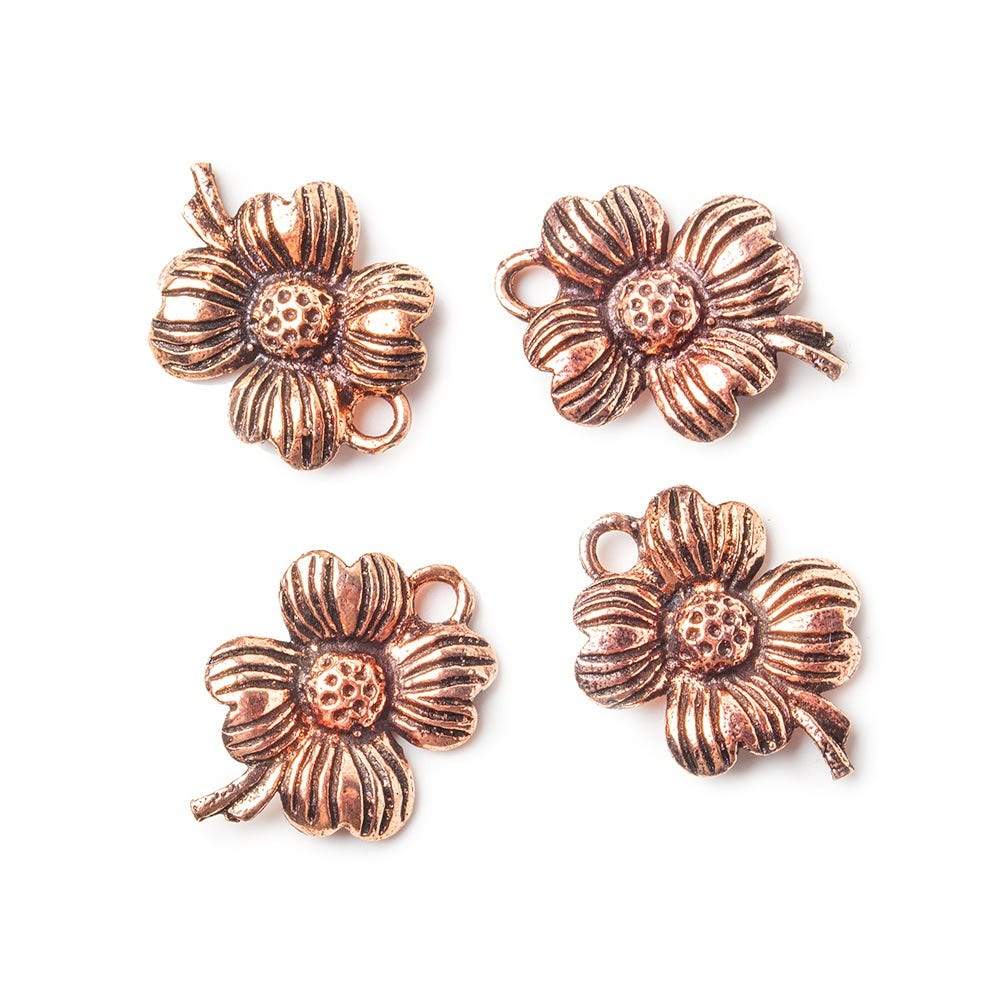 18x13mm Copper Finding Flower On Stem Charm Set of 4 - Beadsofcambay.com