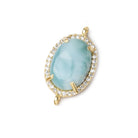 18x13mm Gold Bezel White CZ and Larimar Oval Connector 1 focal piece - Beadsofcambay.com