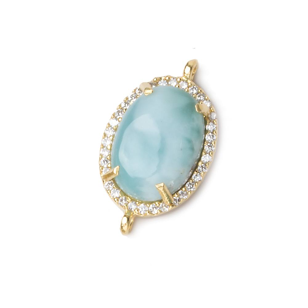 18x13mm Gold Bezel White CZ and Larimar Oval Connector 1 focal piece - Beadsofcambay.com