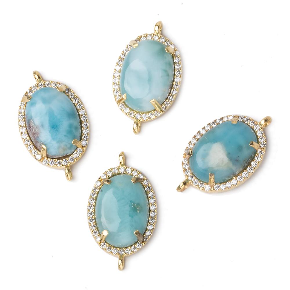 18x13mm Gold Bezel White CZ and Larimar Oval Connector 1 focal piece - Beadsofcambay.com
