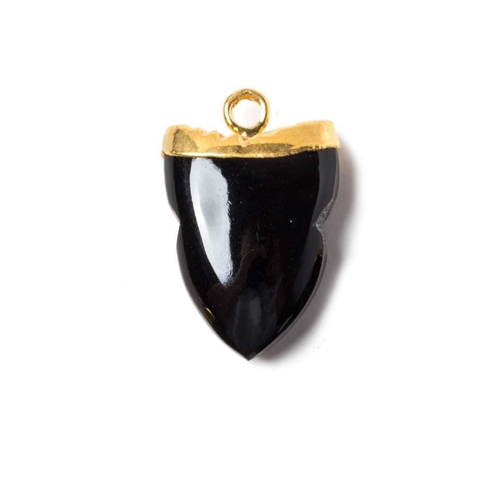 18x13mm Gold Leafed Black Chalcedony Shark Tooth Focal Pendant 1 piece - Beadsofcambay.com