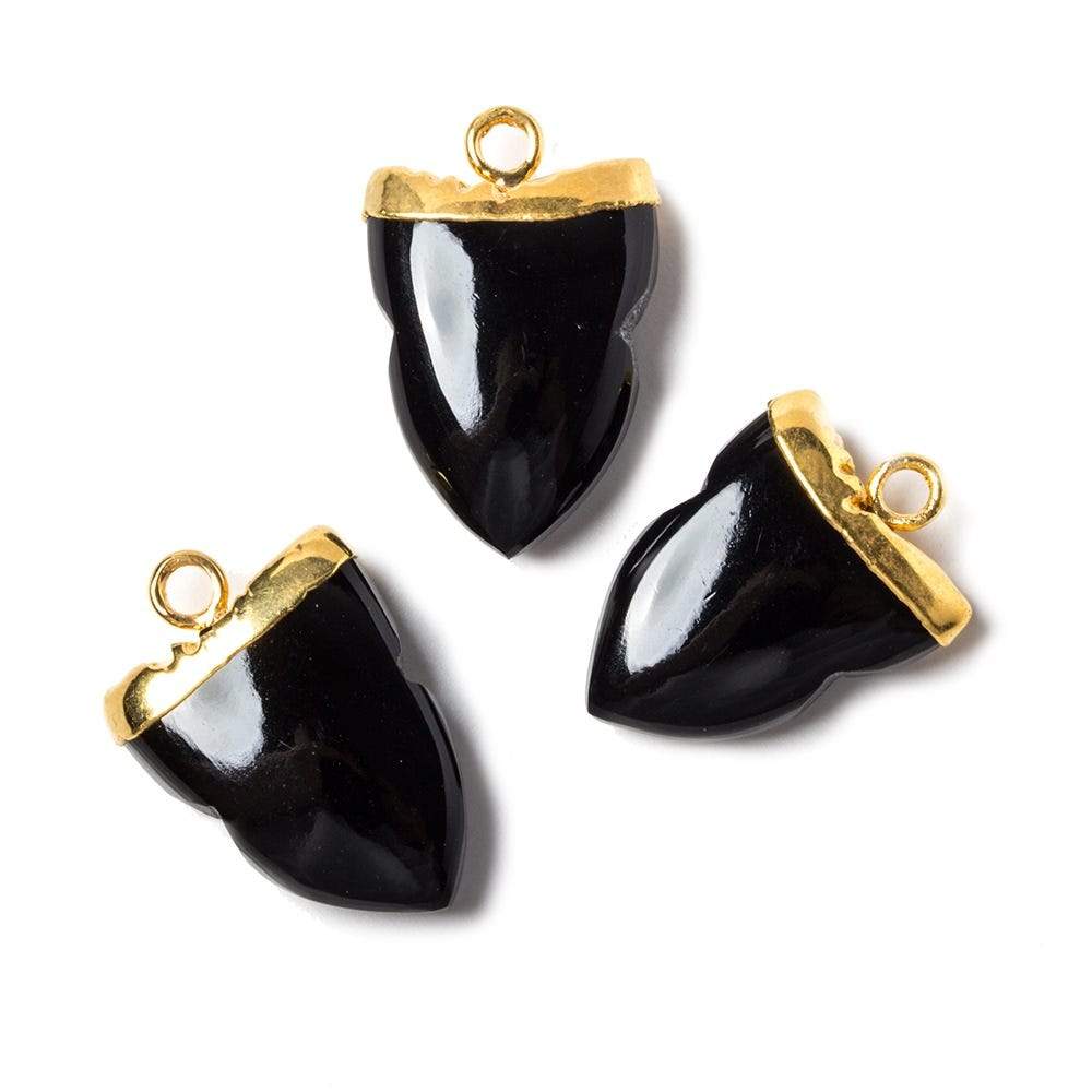 18x13mm Gold Leafed Black Chalcedony Shark Tooth Focal Pendant 1 piece - Beadsofcambay.com