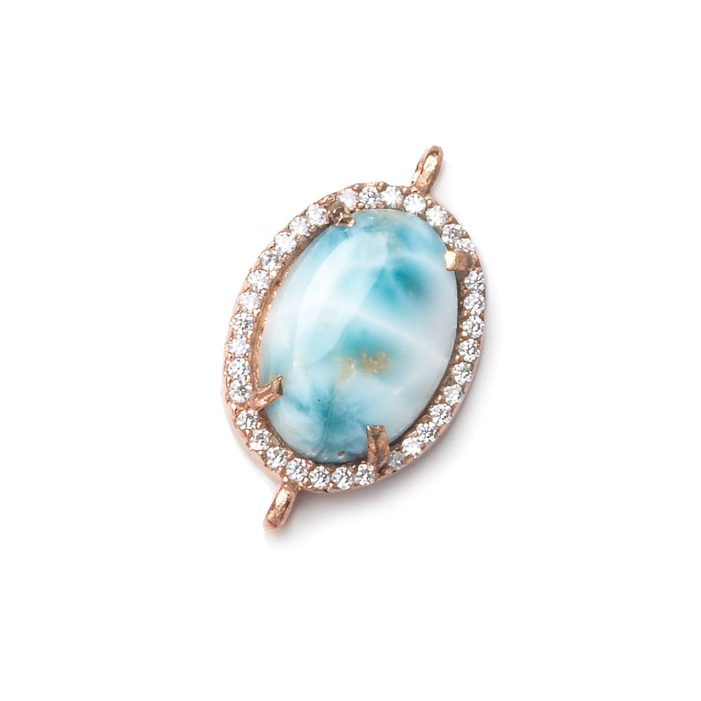 18x13mm Rose Gold Bezel White CZ and Larimar Oval Connector 1 focal piece - Beadsofcambay.com