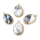 18x13mm Vermeil Bezel Dendritic Opal Plain Oval Pendant 1 piece - Beadsofcambay.com