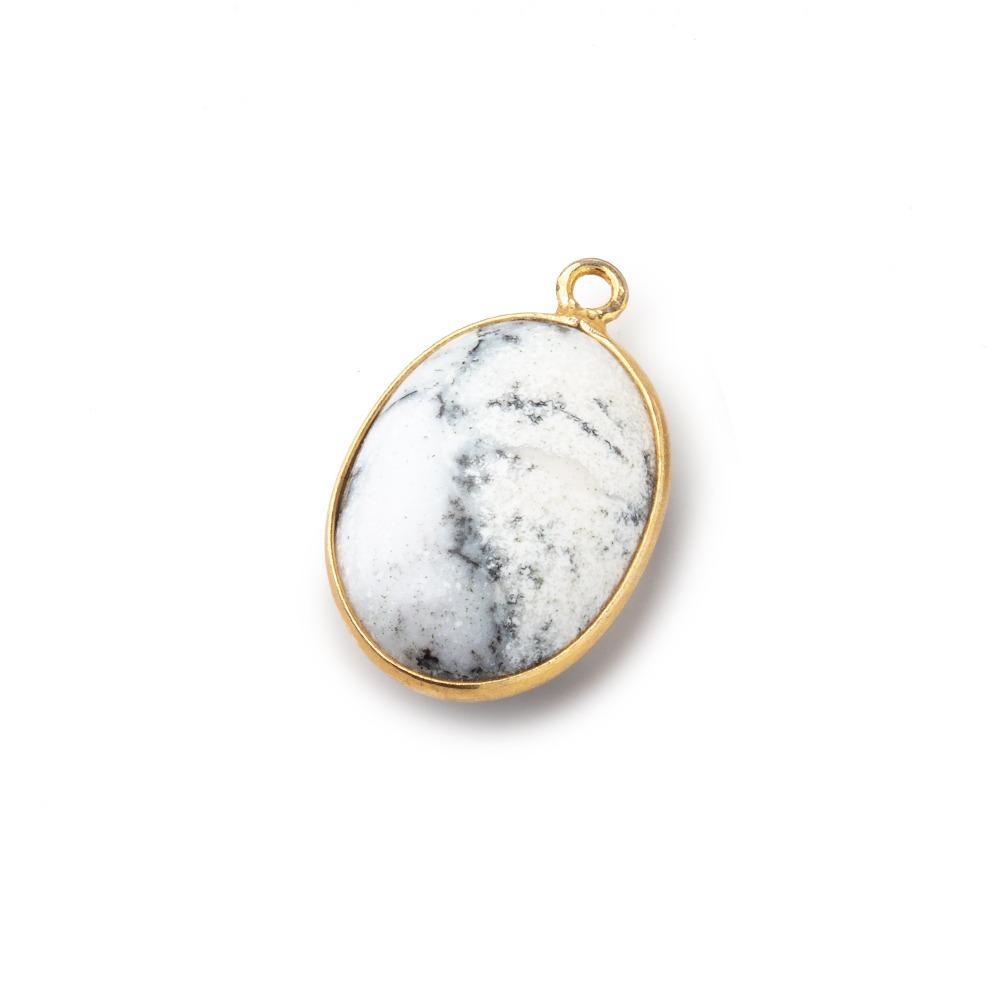 18x13mm Vermeil Bezel Dendritic Opal Plain Oval Pendant 1 piece - Beadsofcambay.com