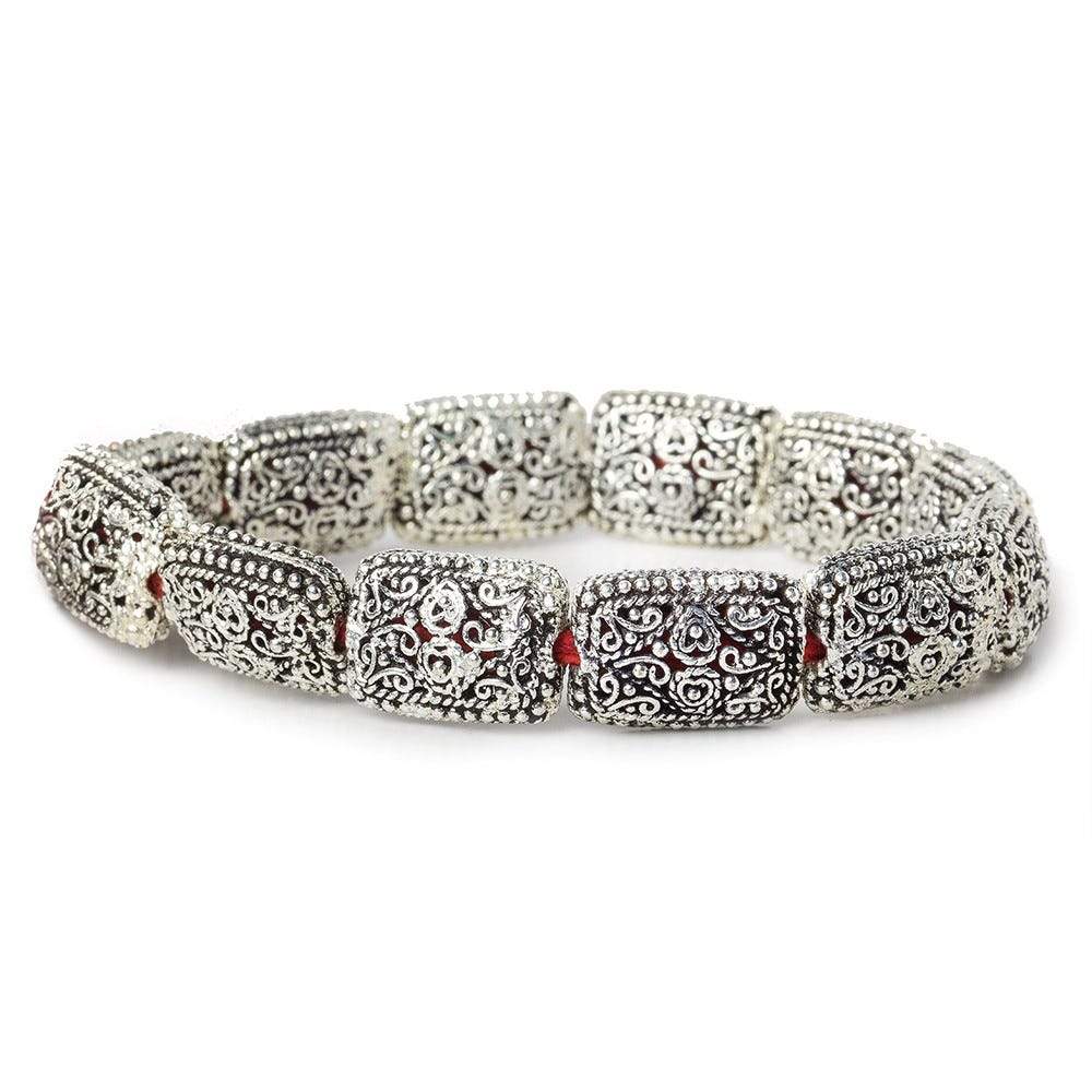 18x13x8mm Antiqued Sterling Silver Plated Copper Filigree Rectangle 8 inch 11 pcs - Beadsofcambay.com