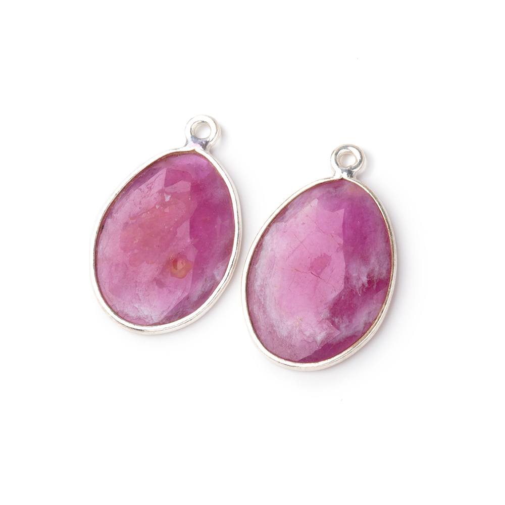18x14mm .925 Silver Bezel Ruby Faceted Freeform Set of 2 Pendants - Beadsofcambay.com
