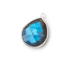 18x15mm .925 Silver Bezel Blue Flash Labradorite Faceted Pear Pendant 1 Focal - Beadsofcambay.com