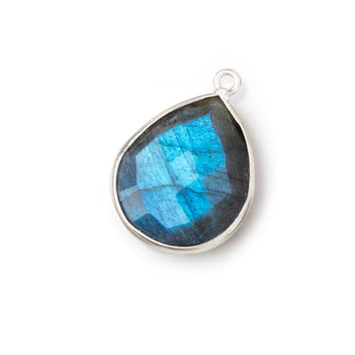 18x15mm .925 Silver Bezel Blue Flash Labradorite Faceted Pear Pendant 1 Focal - Beadsofcambay.com