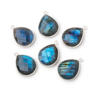 18x15mm .925 Silver Bezel Blue Flash Labradorite Faceted Pear Pendant 1 Focal - Beadsofcambay.com