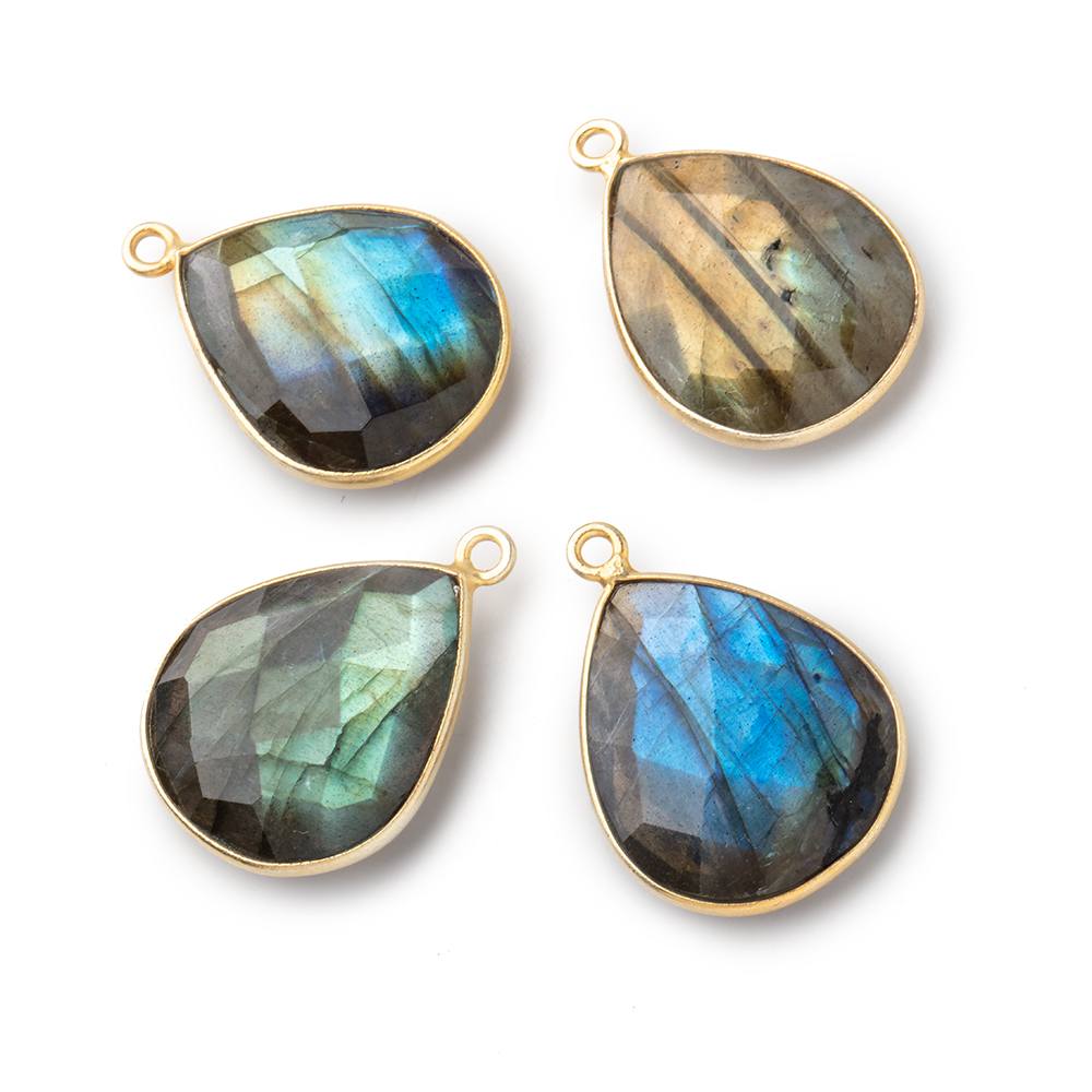 18x15mm Vermeil Bezel Labradorite Faceted Pear Pendant 1 Focal bead - Beadsofcambay.com