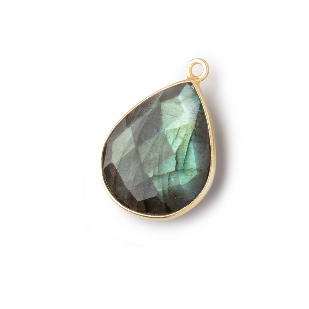 18x15mm Vermeil Bezel Labradorite Faceted Pear Pendant 1 Focal bead - Beadsofcambay.com