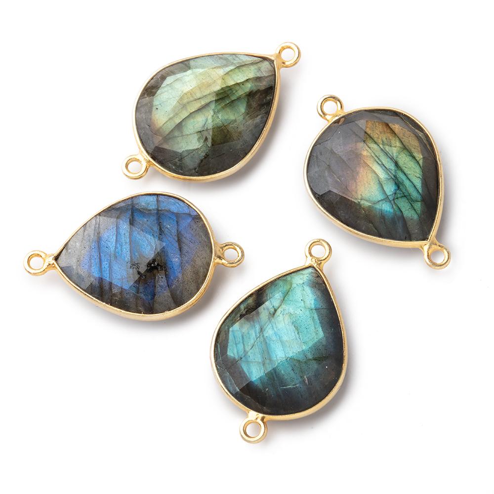 18x15mm Vermeil Bezeled Labradorite Faceted Pear Connector 1 Focal Bead - Beadsofcambay.com