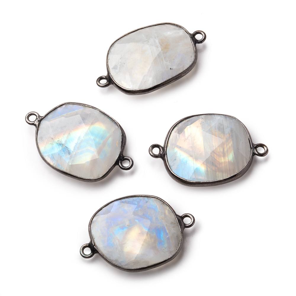 18x17-20x16mm Black Gold .925 Bezel Rainbow Moonstone Nugget Connector 1 piece - Beadsofcambay.com