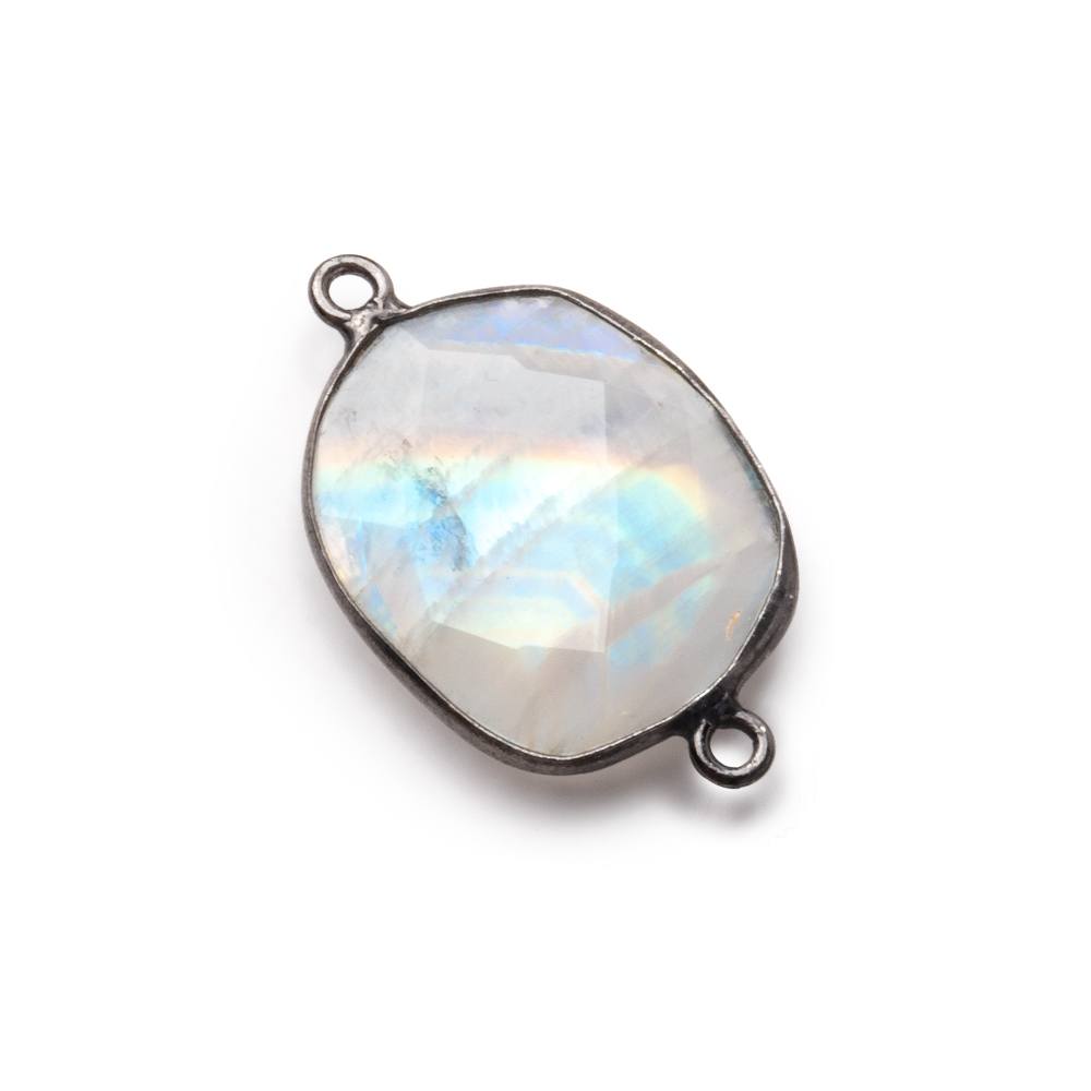 18x17-20x16mm Black Gold .925 Bezel Rainbow Moonstone Nugget Connector 1 piece - Beadsofcambay.com