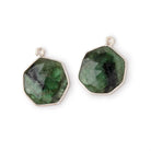 18x17mm .925 Silver Bezel Emerald Faceted Freeform Set of 2 Pendants - Beadsofcambay.com