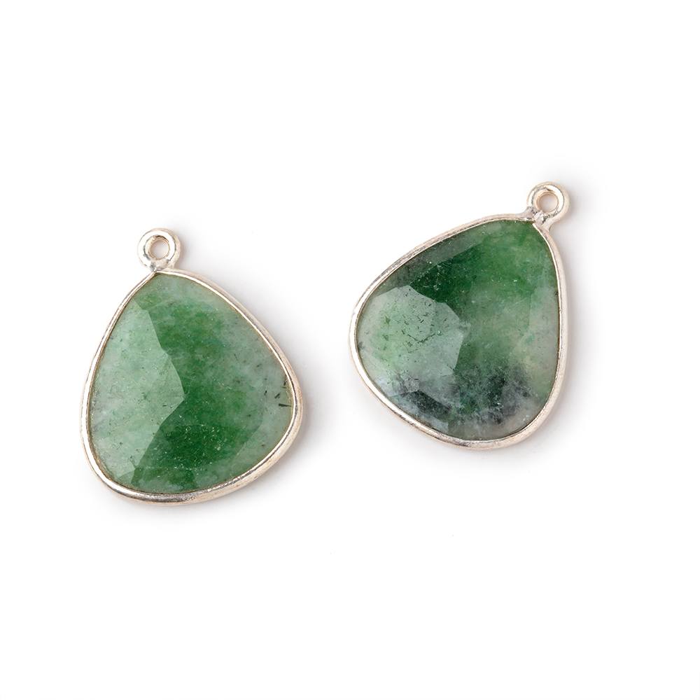 18x17mm .925 Silver Bezel Green Aventurine Faceted Pear Set of 2 Pendants - Beadsofcambay.com