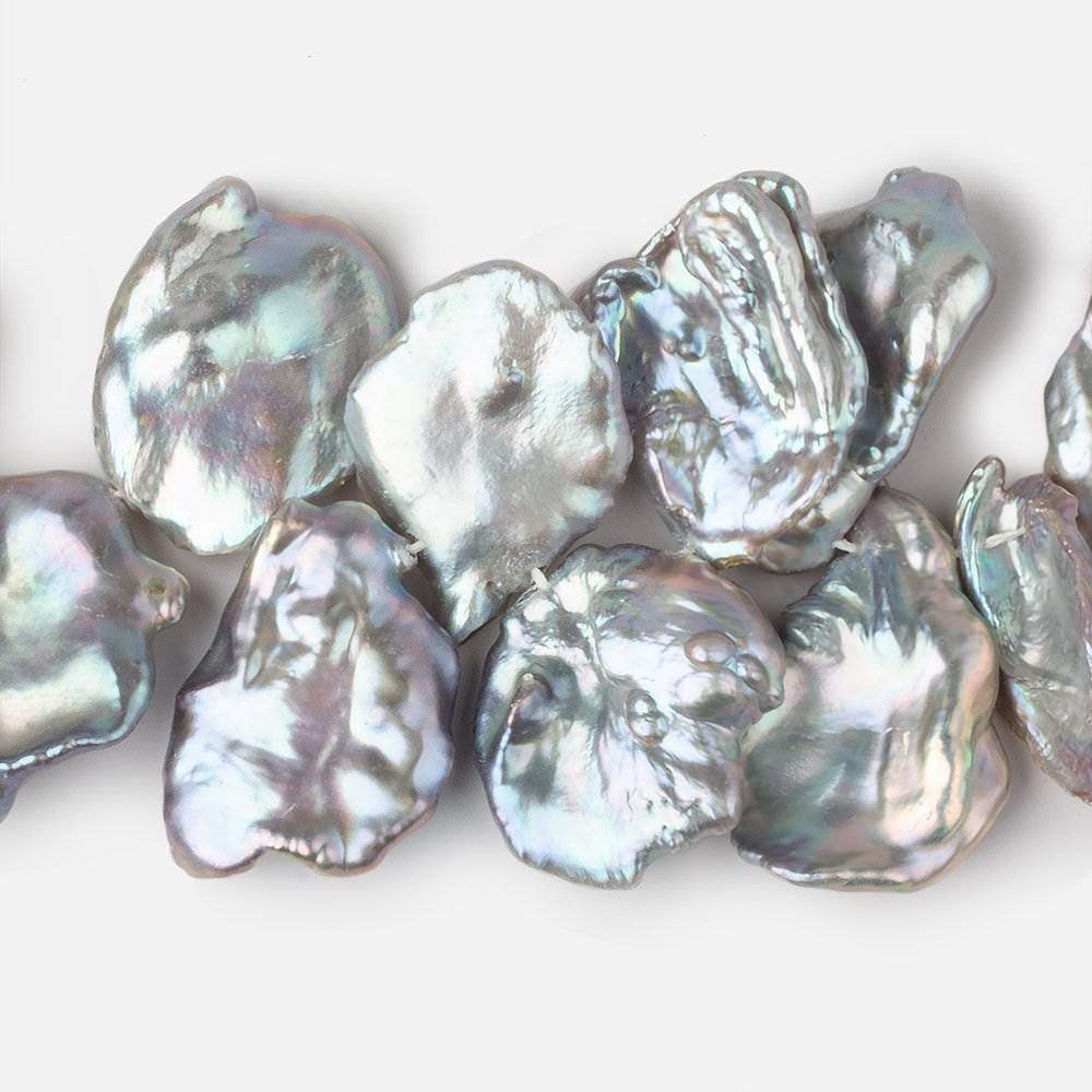 18x18-30x19mm Silver Peacock Ultra Keshi Freshwater Pearls 18 inch 51 pcs AAA - Beadsofcambay.com