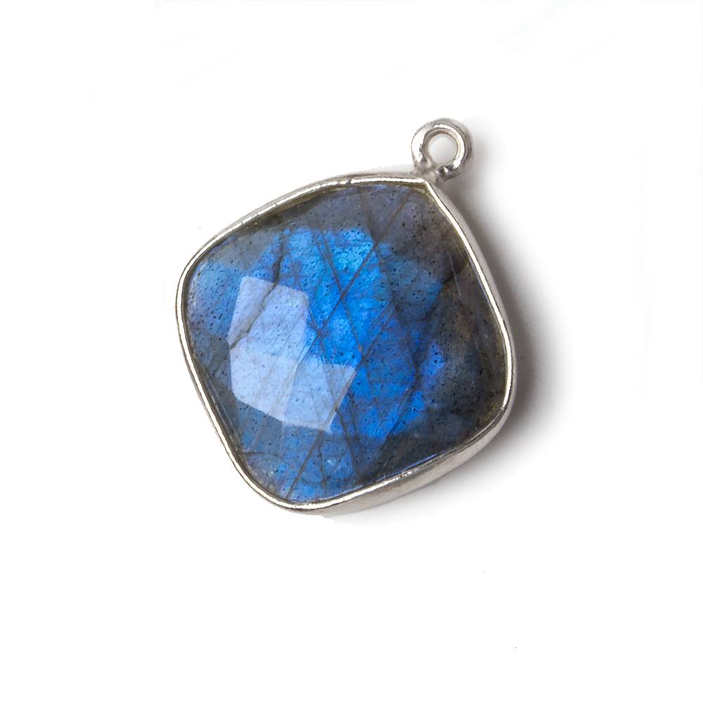 18x18mm Silver .925 Bezel Labradorite faceted pillow Pendant 1 piece - Beadsofcambay.com