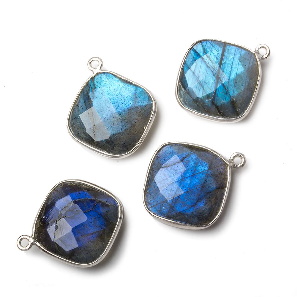 18x18mm Silver .925 Bezel Labradorite faceted pillow Pendant 1 piece - Beadsofcambay.com