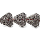 18x18x18mm Antiqued Sterling Silver Plated Copper Filigree and Miligrain Triangle 8 inch 11 pcs - Beadsofcambay.com