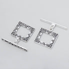 18x20mm Antiqued Sterling Silver Rectangular Floral Toggle 1 piece - Beadsofcambay.com