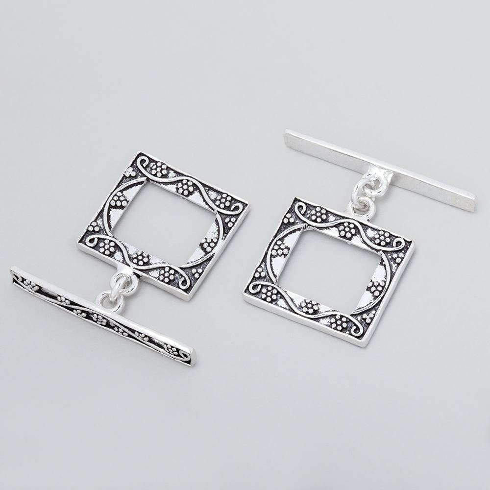18x20mm Antiqued Sterling Silver Rectangular Floral Toggle 1 piece - Beadsofcambay.com