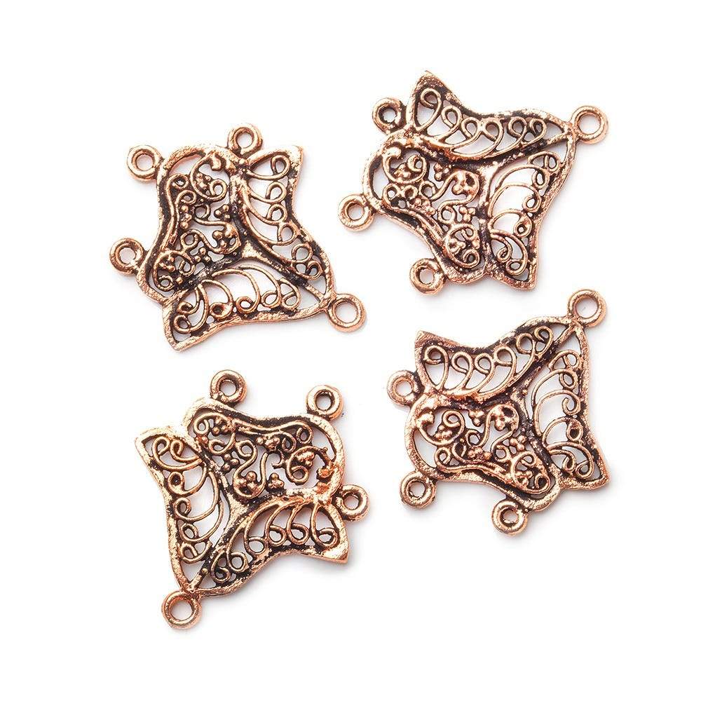18x20mm Copper Drop Scroll Leaves with 3 Drops Set of 4 - Beadsofcambay.com