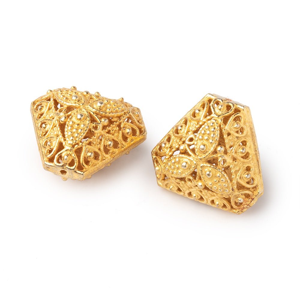 18x21mm 22kt Gold Plated Copper Filigree Triangle Beads Set of 2 pieces - Beadsofcambay.com