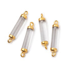 18x4mm Gold Leafed Crystal Quartz Tube Focal Connector 1 piece - Beadsofcambay.com