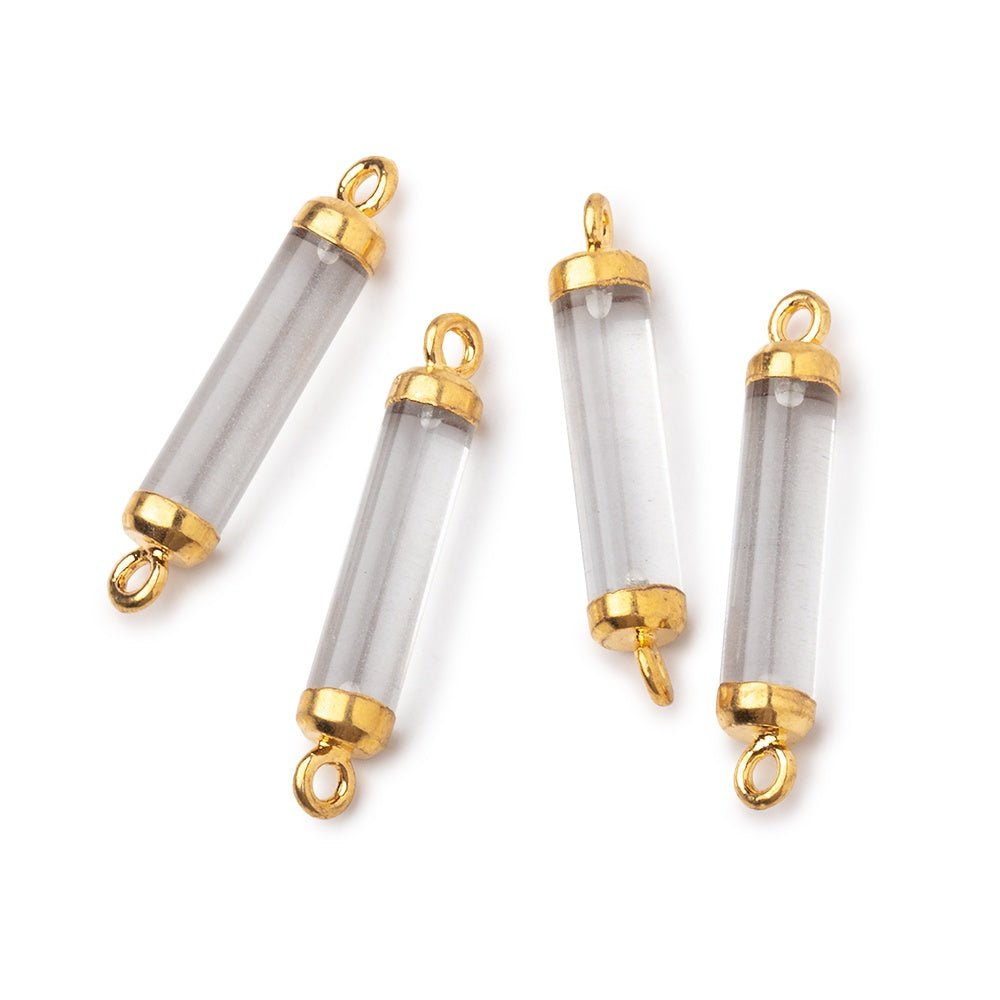 18x4mm Gold Leafed Crystal Quartz Tube Focal Connector 1 piece - Beadsofcambay.com