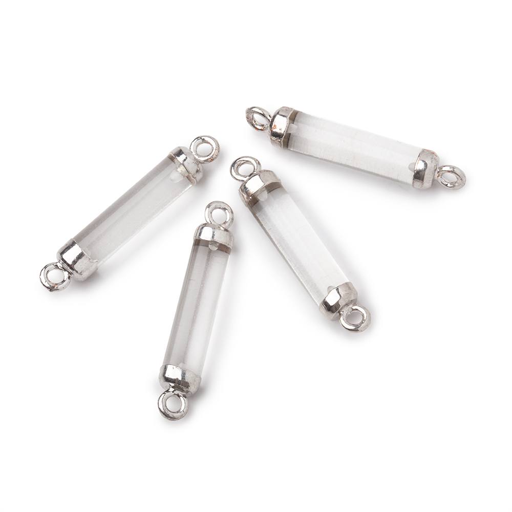 18x4mm Silver Leafed Crystal Quartz Tube Focal Connector 1 piece - Beadsofcambay.com