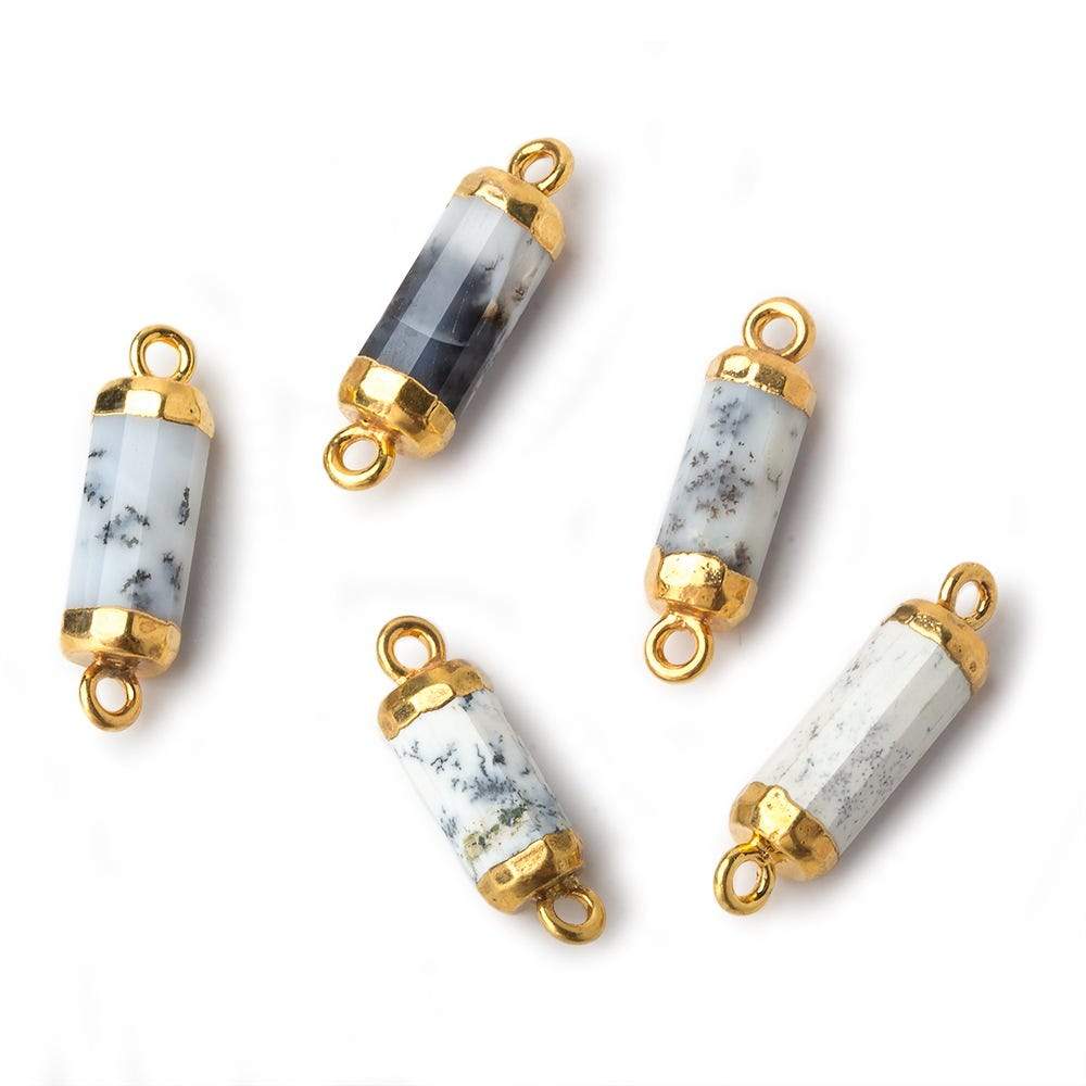 18x5mm Gold Leafed Dendritic Opal faceted barrel tube Connector 1 piece - Beadsofcambay.com