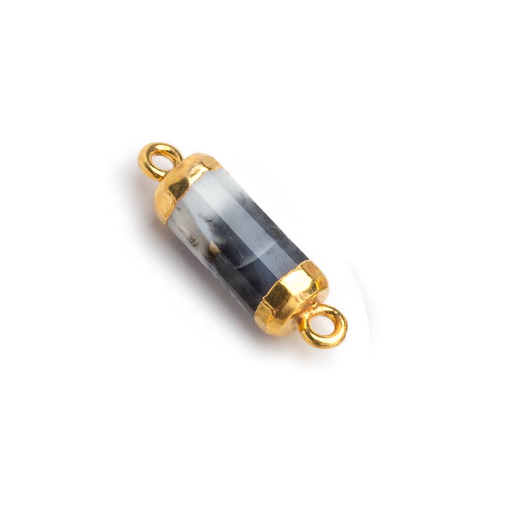 18x5mm Gold Leafed Dendritic Opal faceted barrel tube Connector 1 piece - Beadsofcambay.com