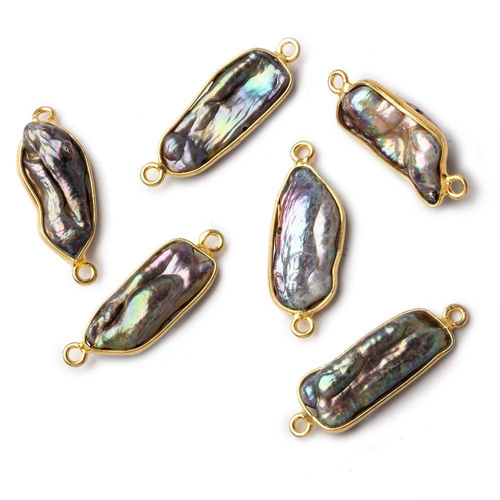 18x6mm Vermeil Bezeled Peacock Biwa Pearl Connector 1 piece - Beadsofcambay.com