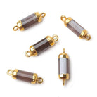 18x8mm Gold Leafed Chocolate Moonstone faceted barrel tube Connector 1 piece - Beadsofcambay.com