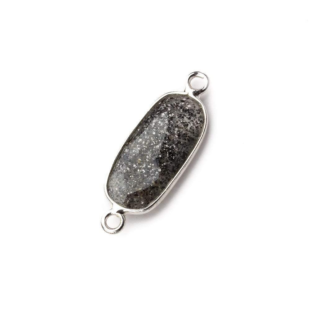 18x8mm Silver .925 Bezeled Celestial Quartz elongated oval Connector 1 focal bead - Beadsofcambay.com