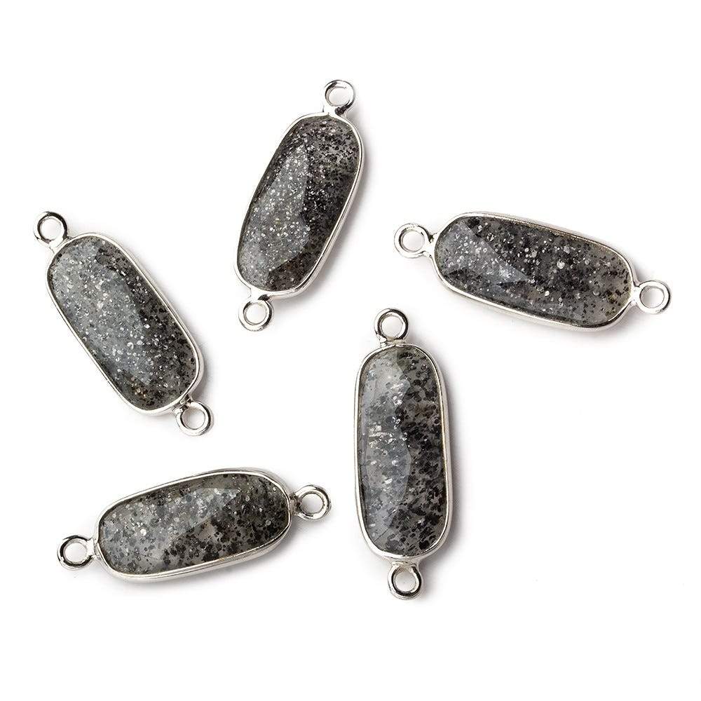 18x8mm Silver .925 Bezeled Celestial Quartz elongated oval Connector 1 focal bead - Beadsofcambay.com