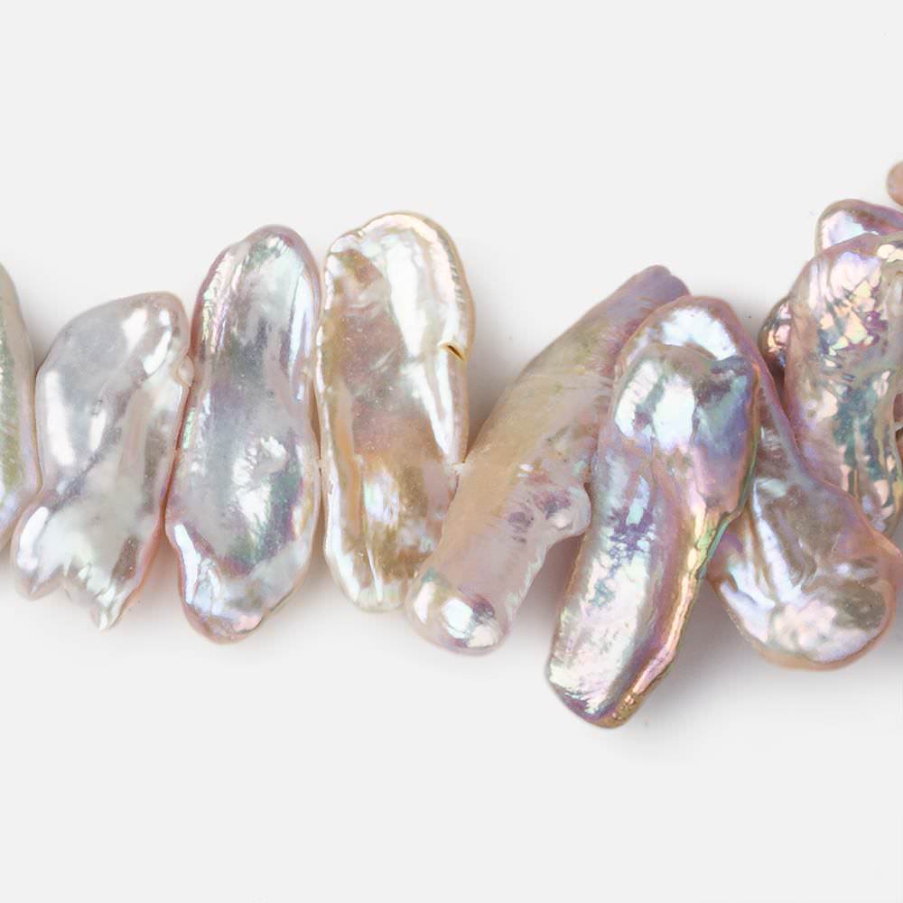 18x9-35x11mm Tri Color Side Drilled Biwa Freshwater Pearls 15 inch 44 pcs AA - Beadsofcambay.com