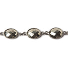 18x9mm Pyrite calibrated facet oval Black Gold Bezeled Chain by the foot 16pcs - Beadsofcambay.com