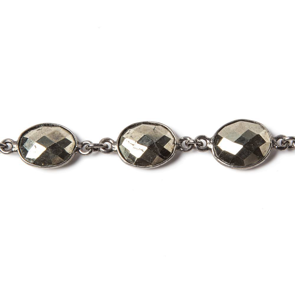 18x9mm Pyrite calibrated facet oval Black Gold Bezeled Chain by the foot 16pcs - Beadsofcambay.com