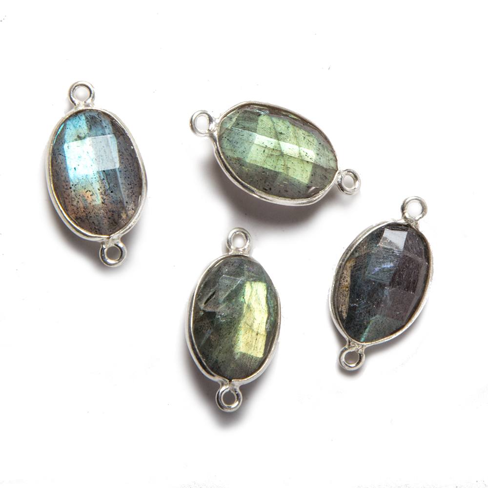 18x9mm Silver Bezeled Labradorite faceted nugget Connector 1 piece - Beadsofcambay.com